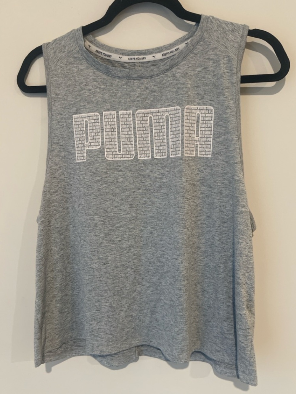 Puma Sleeveless Workout Tank Gray DryCELL Logo Athletic Top Women’s L